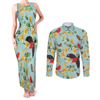 Aloha Hawaii Couples Matching Tank Maxi Dress and Long Sleeve Button Shirt I'iwi on Mamane Pastel Turquoise LT7 Turquoise - Polynesian Pride