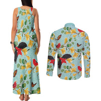Aloha Hawaii Couples Matching Tank Maxi Dress and Long Sleeve Button Shirt I'iwi on Mamane Pastel Turquoise LT7 - Polynesian Pride