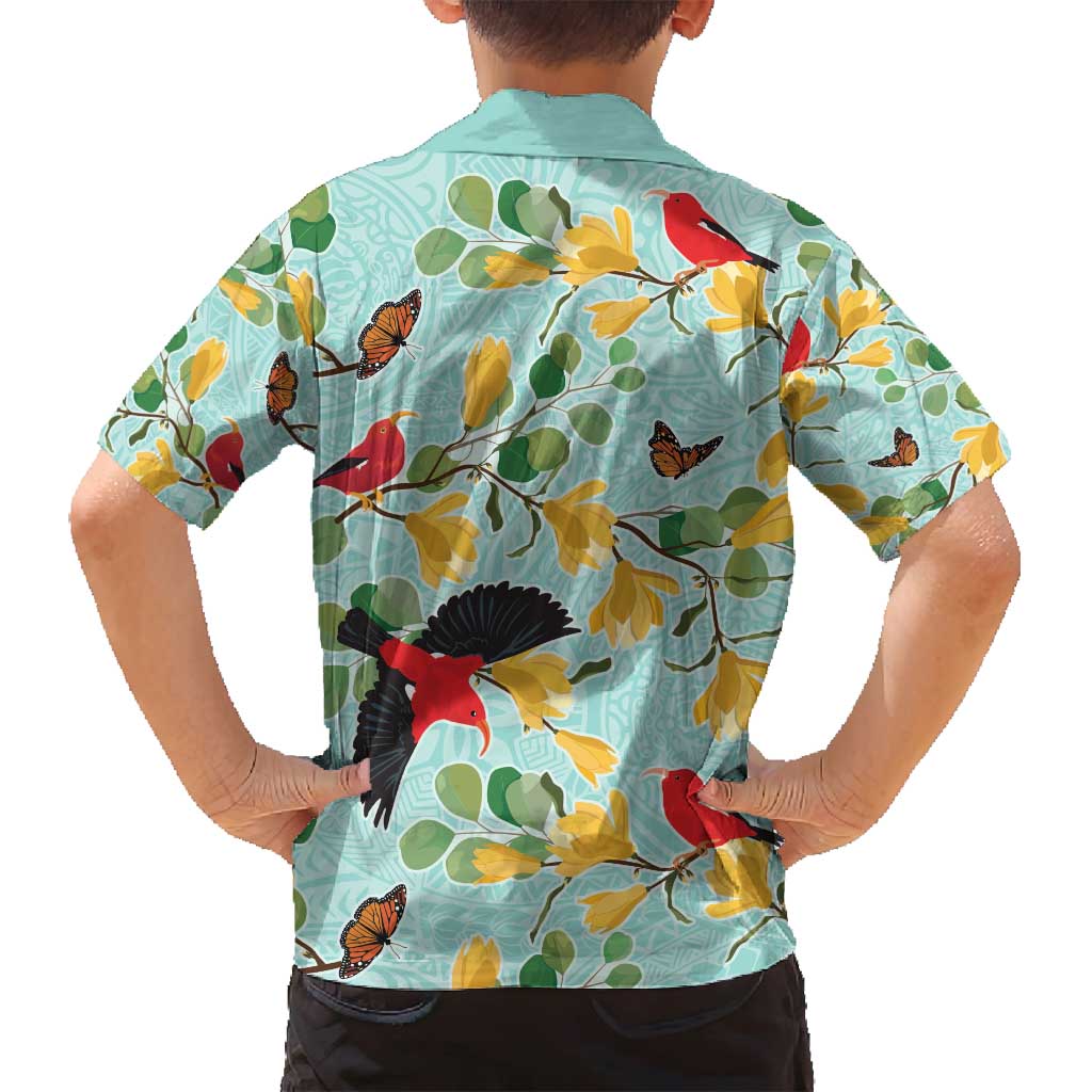 Aloha Hawaii Family Matching Summer Maxi Dress and Hawaiian Shirt I'iwi on Mamane Pastel Turquoise LT7 - Polynesian Pride
