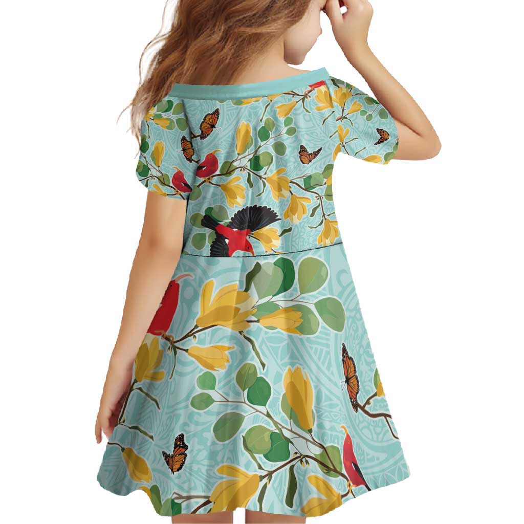 Aloha Hawaii Family Matching Summer Maxi Dress and Hawaiian Shirt I'iwi on Mamane Pastel Turquoise LT7 - Polynesian Pride