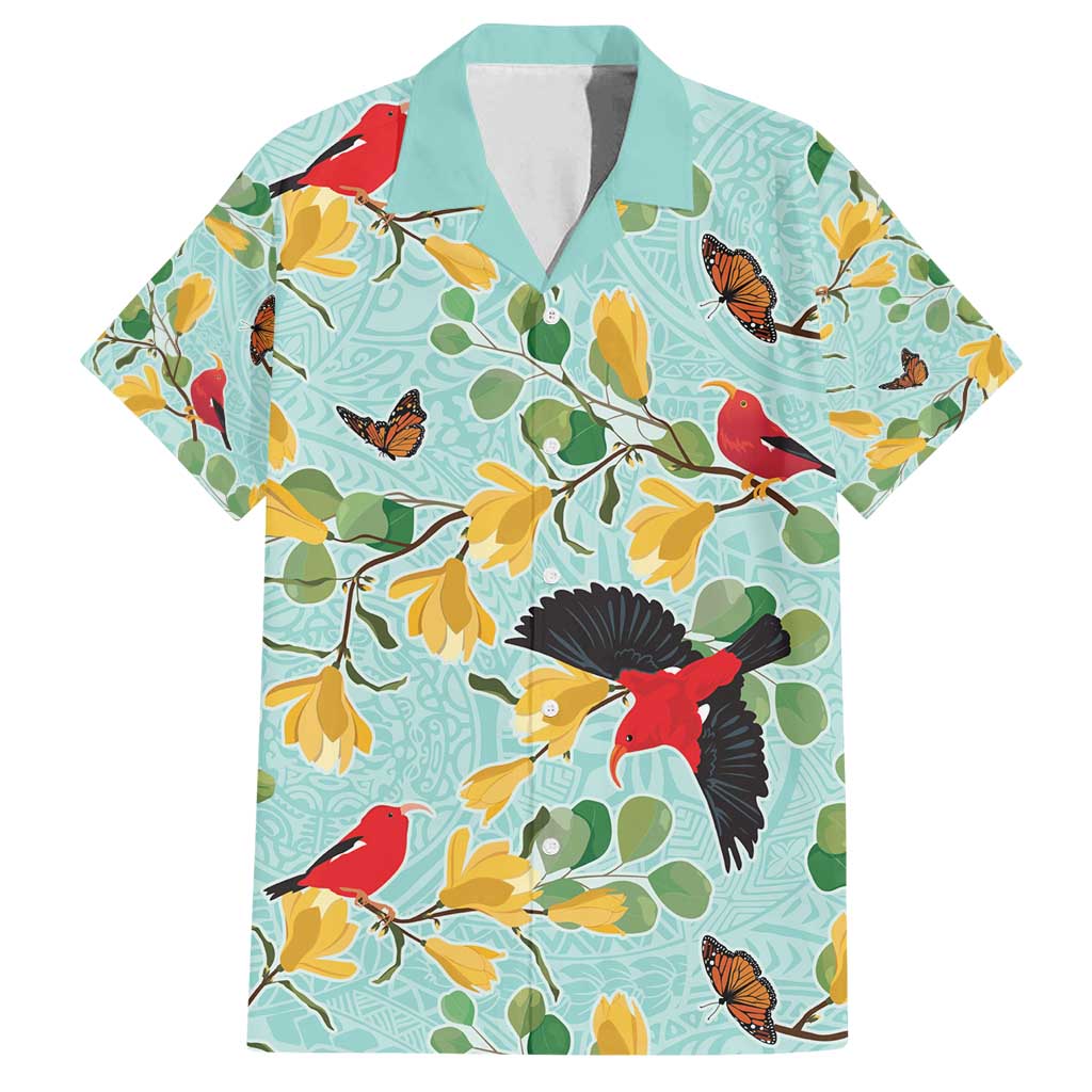 Aloha Hawaii Family Matching Summer Maxi Dress and Hawaiian Shirt I'iwi on Mamane Pastel Turquoise LT7 Dad's Shirt - Short Sleeve Turquoise - Polynesian Pride