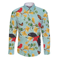 Aloha Hawaii Family Matching Summer Maxi Dress and Hawaiian Shirt I'iwi on Mamane Pastel Turquoise LT7 Dad's Shirt - Long Sleeve Turquoise - Polynesian Pride