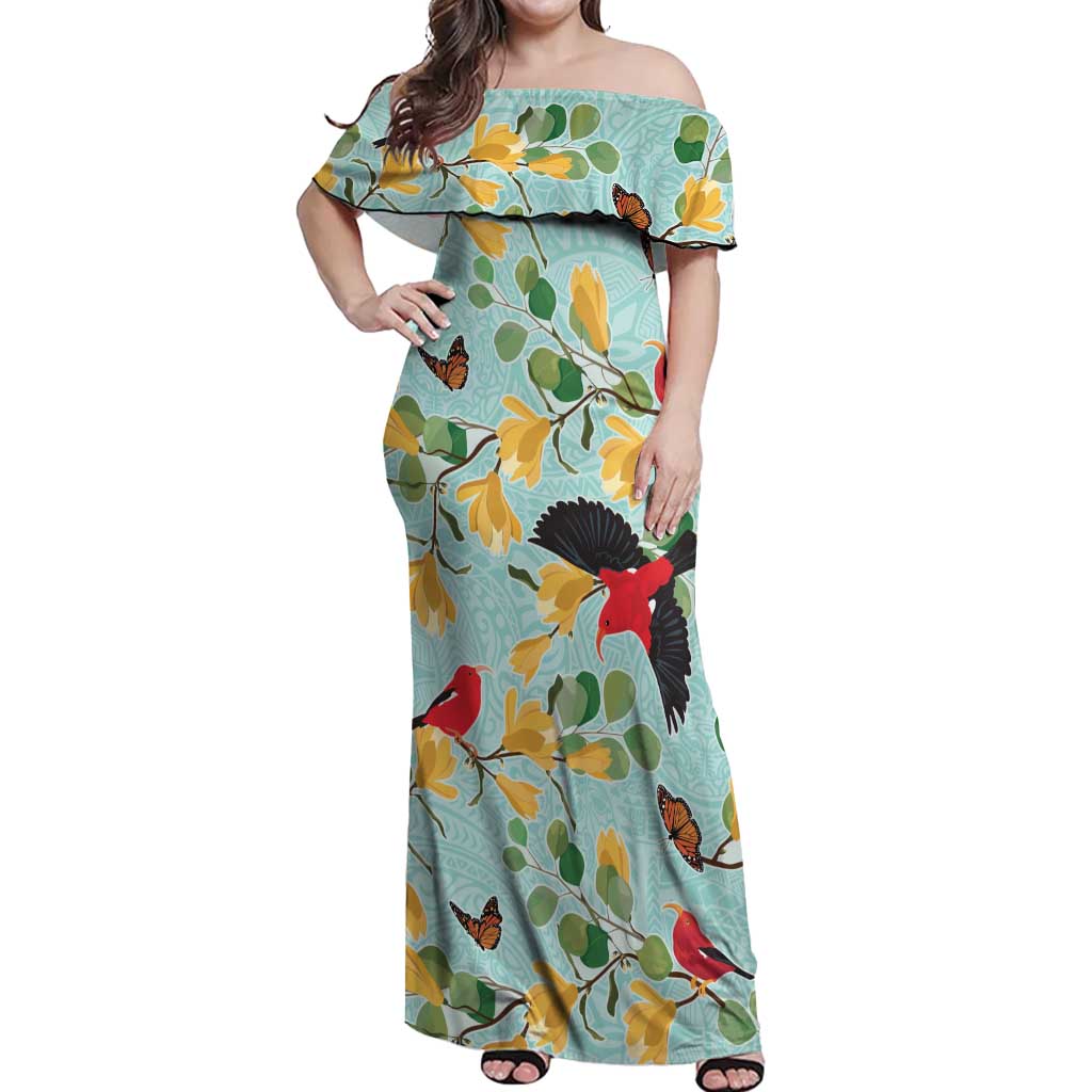 Aloha Hawaii Off Shoulder Maxi Dress I'iwi on Mamane Pastel Turquoise LT7 Women Turquoise - Polynesian Pride