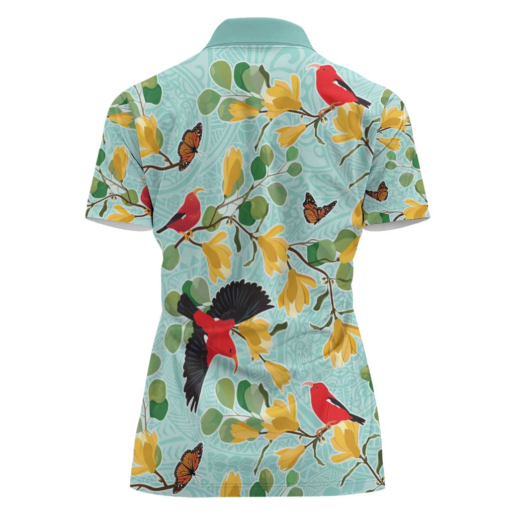 Aloha Hawaii Women Polo Shirt I'iwi on Mamane Pastel Turquoise