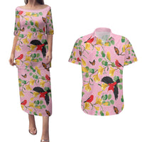 Aloha Hawaii Couples Matching Puletasi and Hawaiian Shirt I'iwi on Mamane Pastel Pink LT7 Pink - Polynesian Pride
