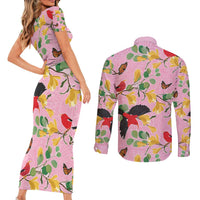 Aloha Hawaii Couples Matching Short Sleeve Bodycon Dress and Long Sleeve Button Shirt I'iwi on Mamane Pastel Pink LT7 - Polynesian Pride