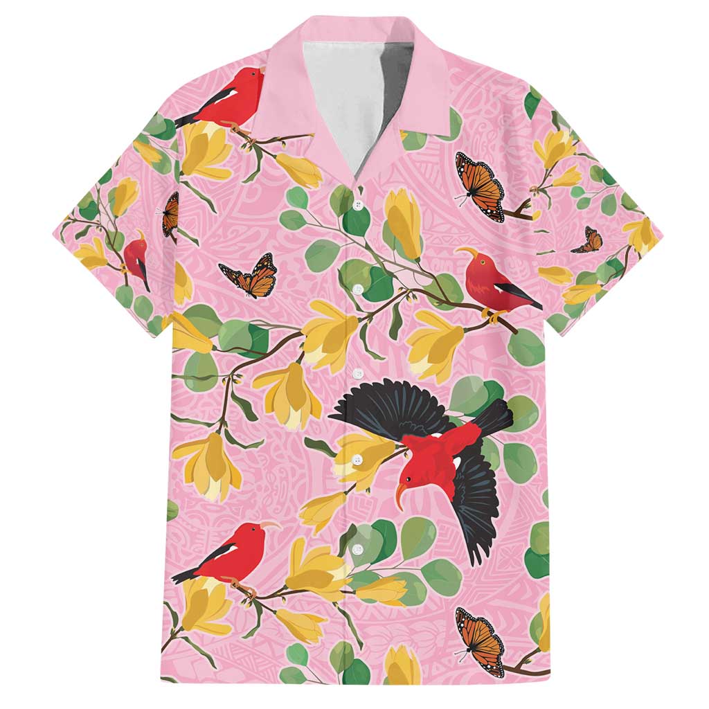 Aloha Hawaii Family Matching Off Shoulder Maxi Dress and Hawaiian Shirt I'iwi on Mamane Pastel Pink LT7 Dad's Shirt - Short Sleeve Pink - Polynesian Pride