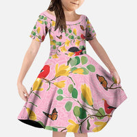 Aloha Hawaii Family Matching Summer Maxi Dress and Hawaiian Shirt I'iwi on Mamane Pastel Pink LT7 Daughter's Dress Pink - Polynesian Pride