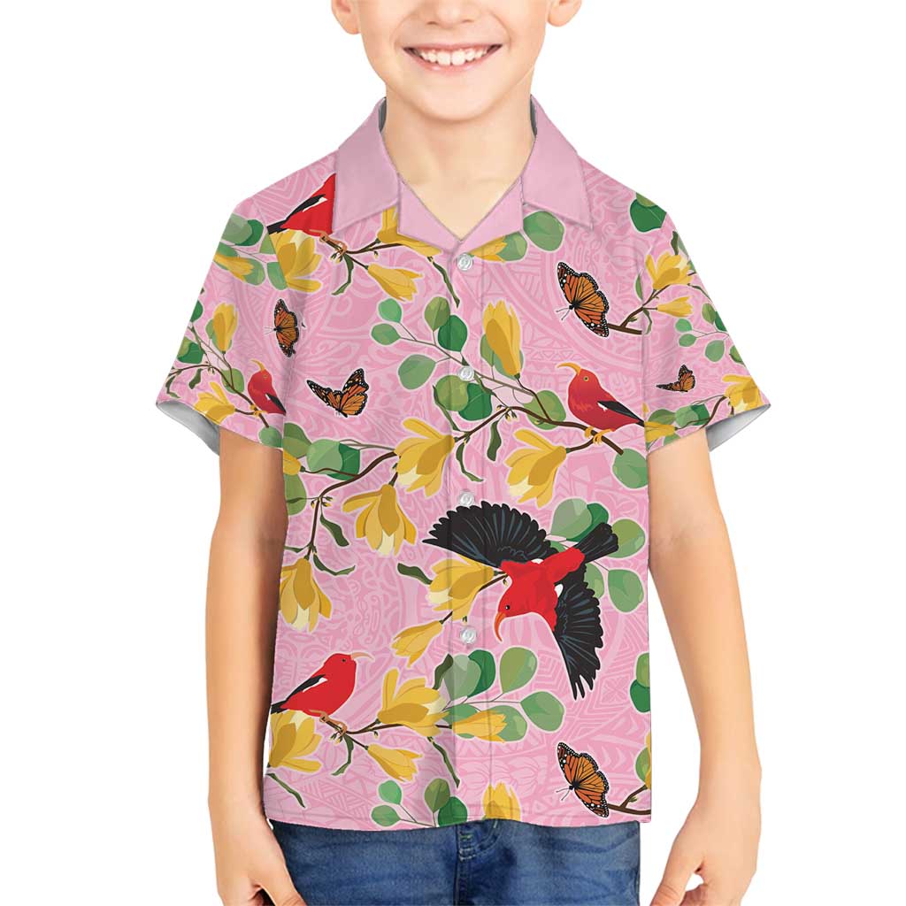 Aloha Hawaii Family Matching Tank Maxi Dress and Hawaiian Shirt I'iwi on Mamane Pastel Pink LT7 Son's Shirt Pink - Polynesian Pride