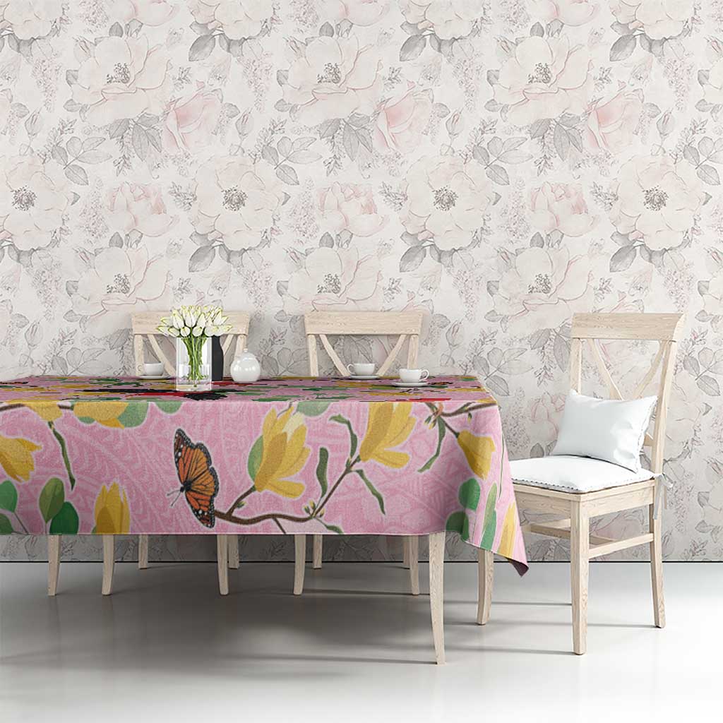 Aloha Hawaii Tablecloth I'iwi on Mamane Pastel Pink