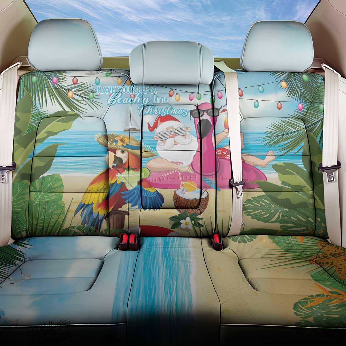 Have Yourself A Beachy Little Christmas Back Car Seat Cover with Santa Chilling - Polynesian Pride