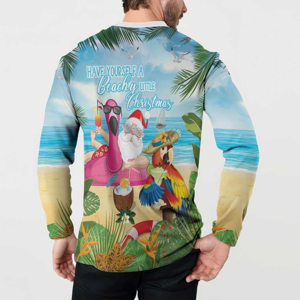 Have Yourself A Beachy Little Christmas Button Sweatshirt with Santa Chilling - Polynesian Pride