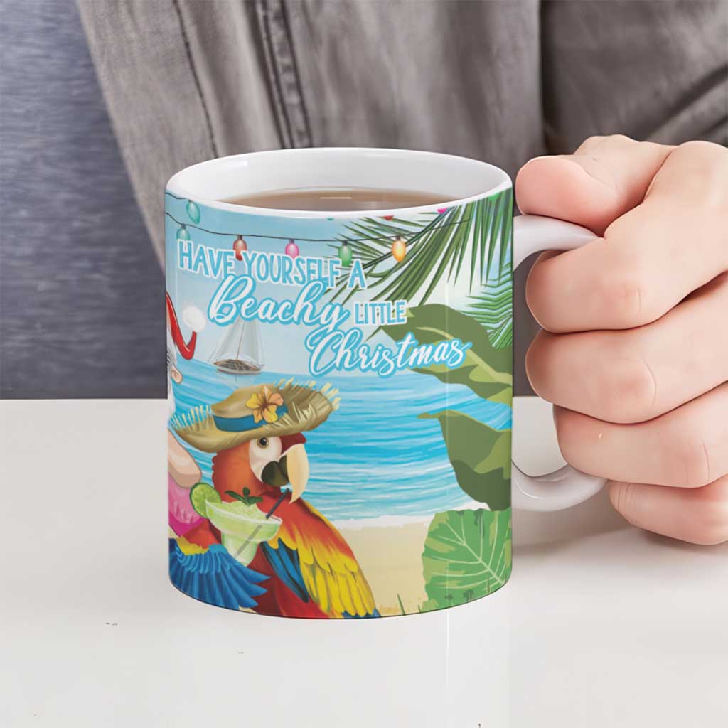 Have Yourself A Beachy Little Christmas Ceramic Mug with Santa Chilling - Polynesian Pride