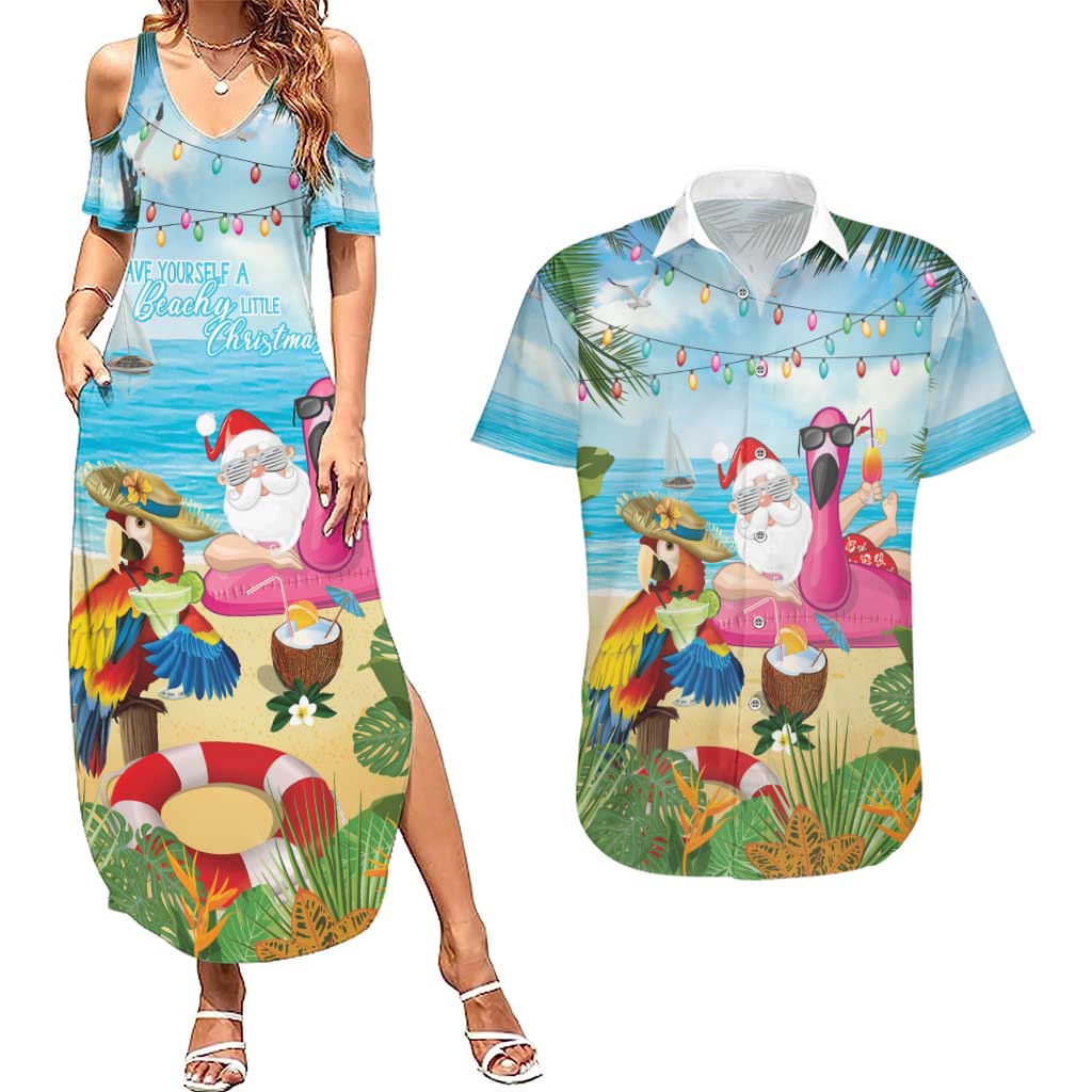 Have Yourself A Beachy Little Christmas Couples Matching Summer Maxi Dress and Hawaiian Shirt with Santa Chilling - Polynesian Pride