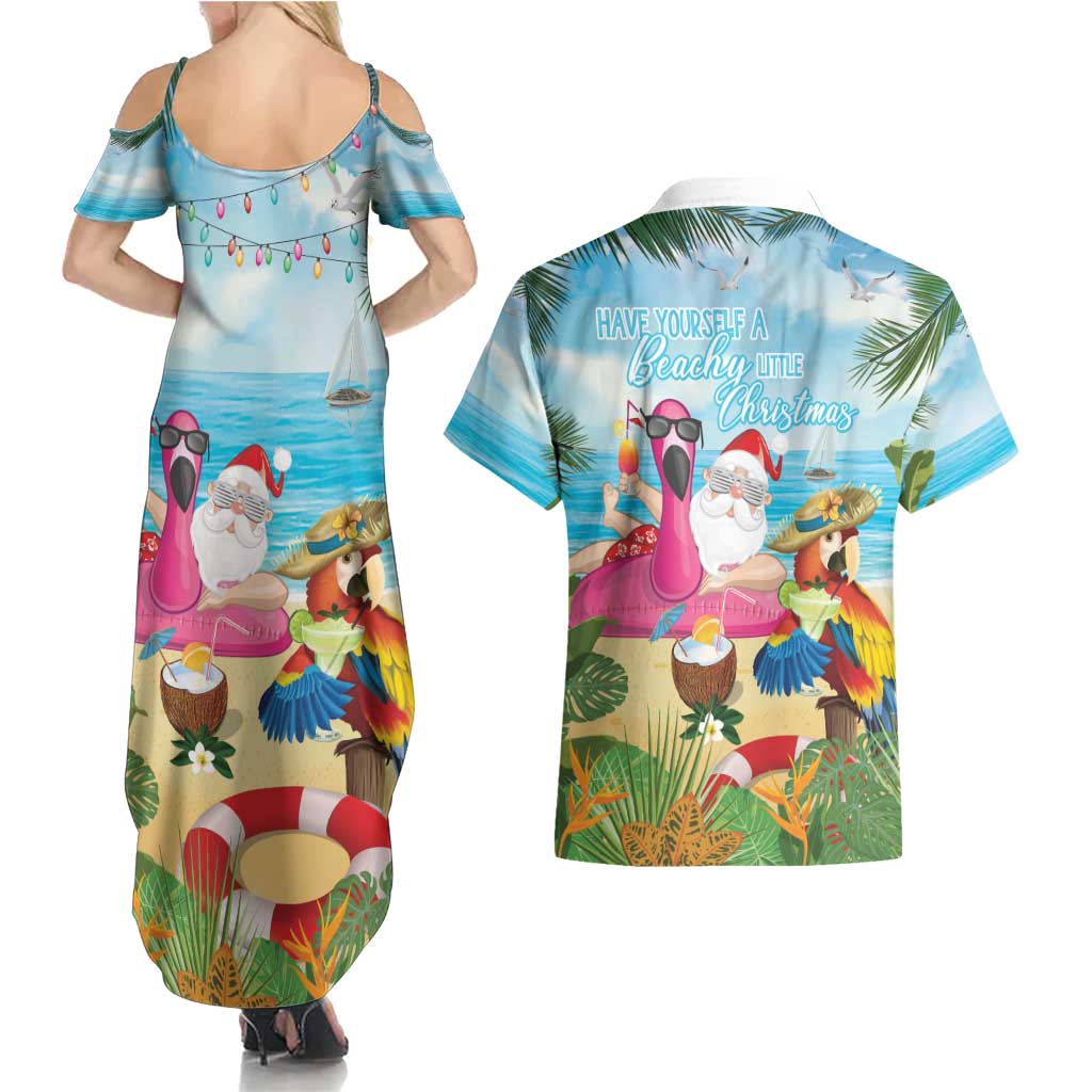 Have Yourself A Beachy Little Christmas Couples Matching Summer Maxi Dress and Hawaiian Shirt with Santa Chilling - Polynesian Pride