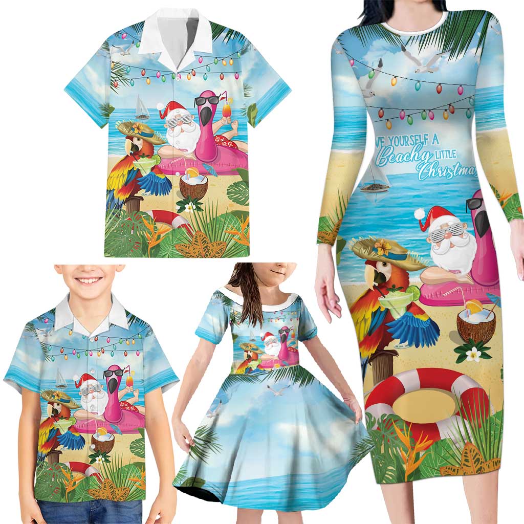 Have Yourself A Beachy Little Christmas Family Matching Long Sleeve Bodycon Dress and Hawaiian Shirt with Santa Chilling - Polynesian Pride