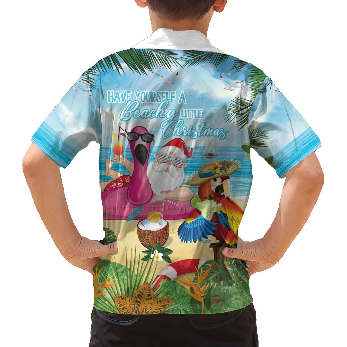 Have Yourself A Beachy Little Christmas Family Matching Off The Shoulder Long Sleeve Dress and Hawaiian Shirt with Santa Chilling - Polynesian Pride