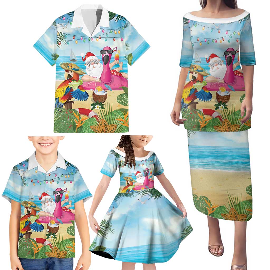 Have Yourself A Beachy Little Christmas Family Matching Puletasi and Hawaiian Shirt with Santa Chilling - Polynesian Pride