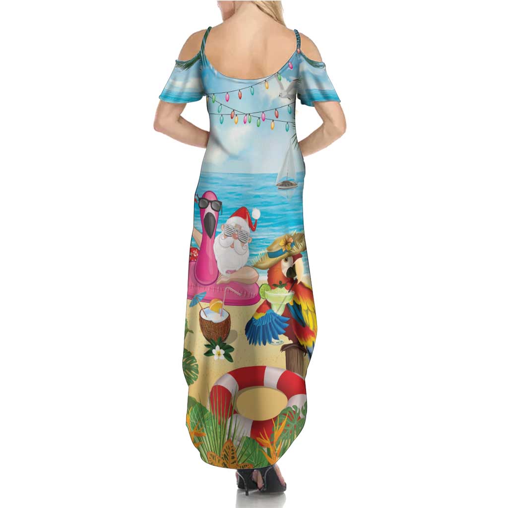 Have Yourself A Beachy Little Christmas Family Matching Summer Maxi Dress and Hawaiian Shirt with Santa Chilling - Polynesian Pride