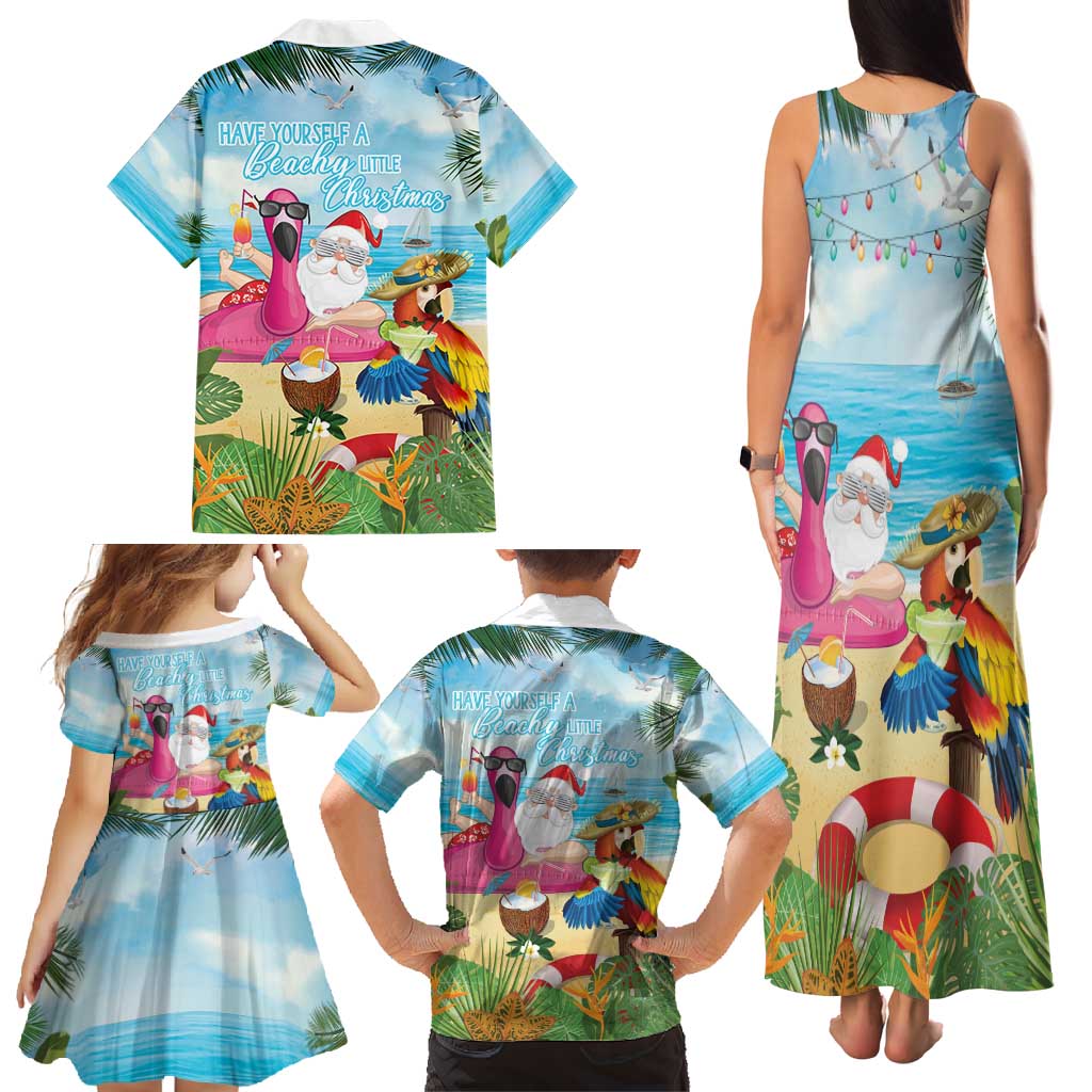 Have Yourself A Beachy Little Christmas Family Matching Tank Maxi Dress and Hawaiian Shirt with Santa Chilling - Polynesian Pride