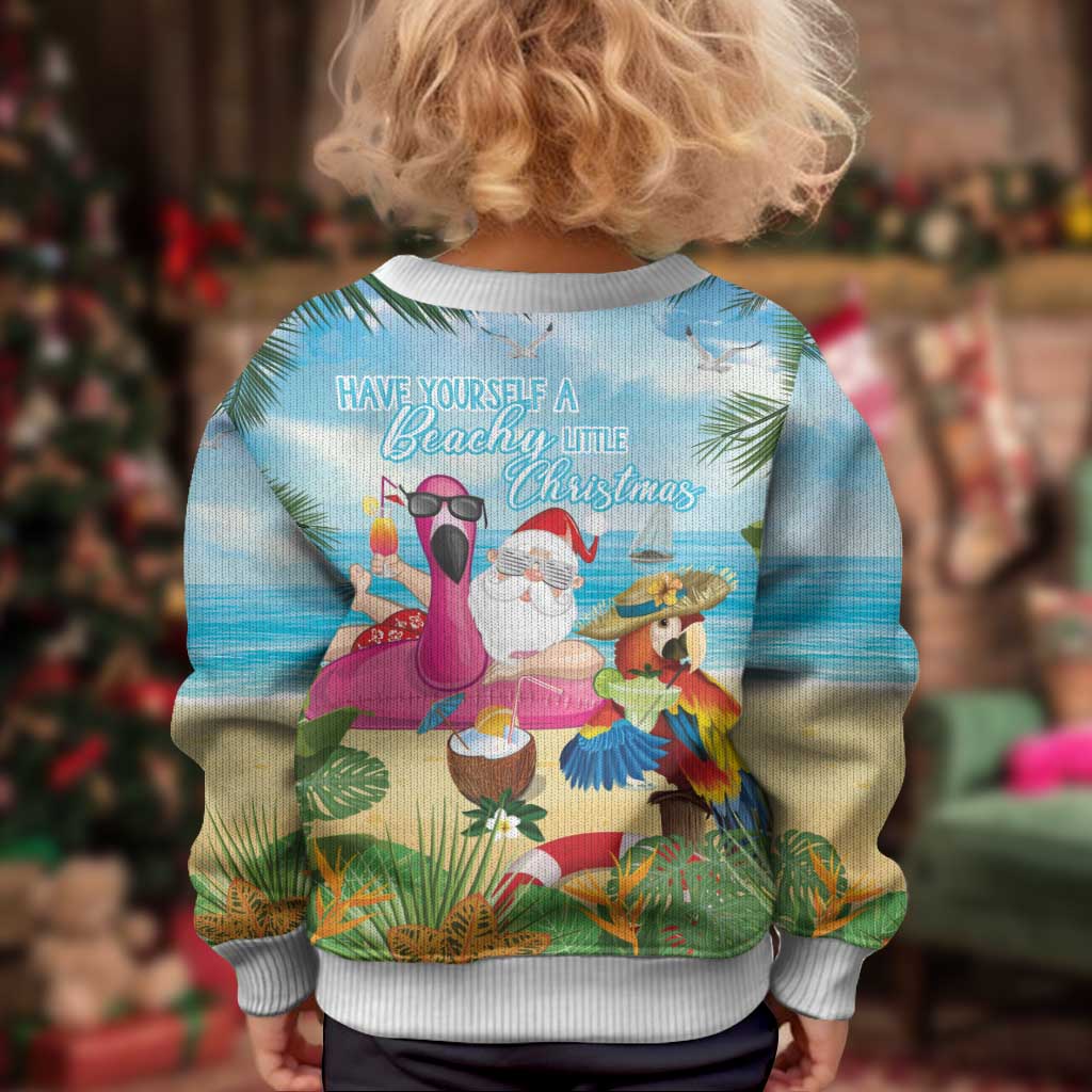 Have Yourself A Beachy Little Christmas Kid Ugly Christmas Sweater with Santa Chilling - Polynesian Pride