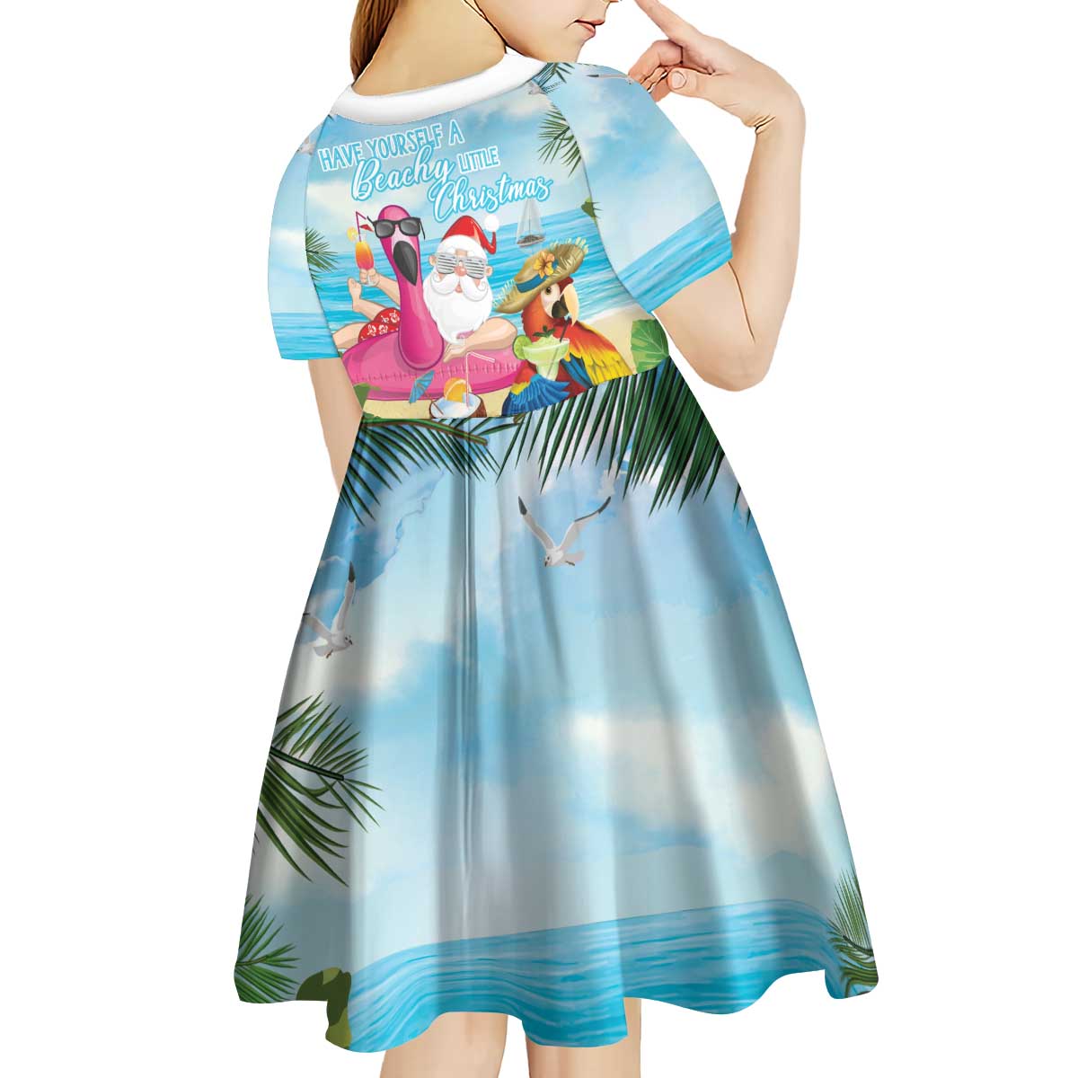 Have Yourself A Beachy Little Christmas Kid Short Sleeve Dress with Santa Chilling - Polynesian Pride
