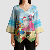 Have Yourself A Beachy Little Christmas Kimono Sleeve Blouse with Santa Chilling - Polynesian Pride