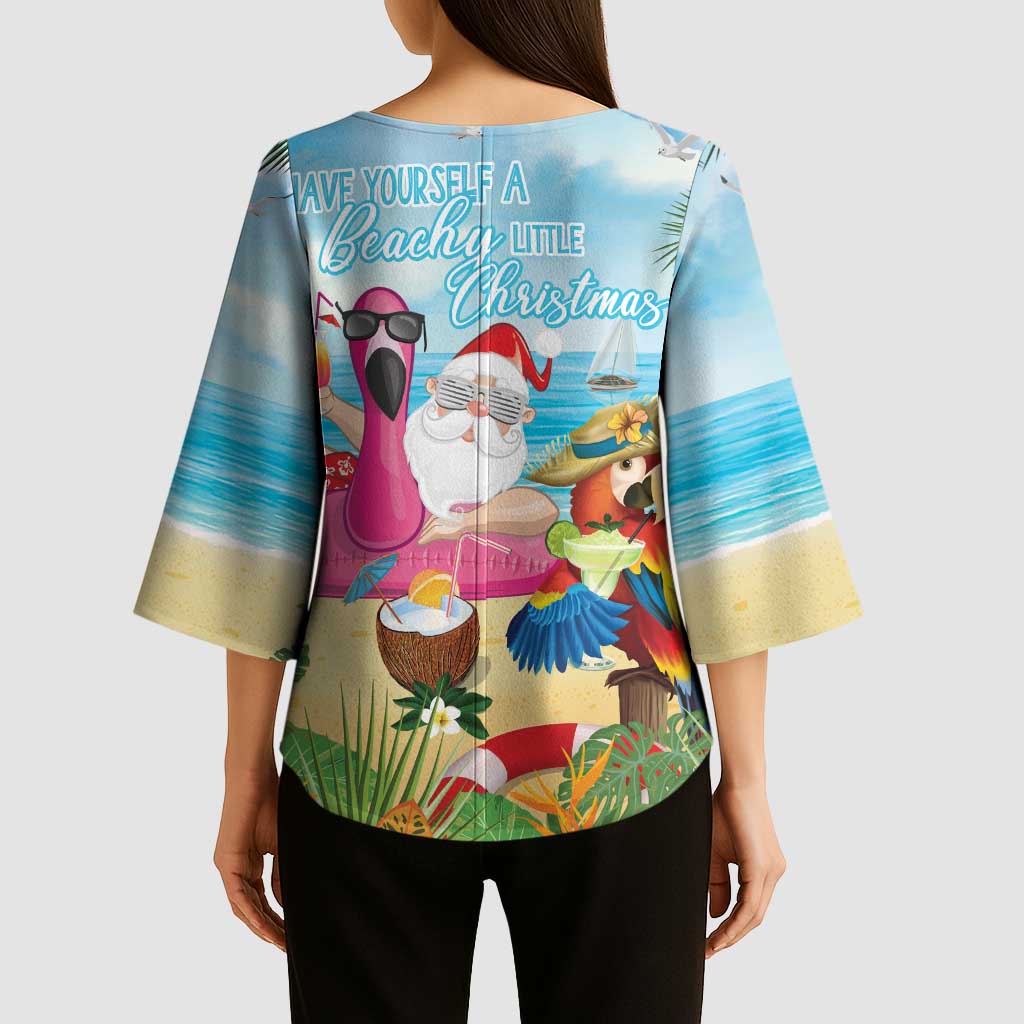 Have Yourself A Beachy Little Christmas Kimono Sleeve Blouse with Santa Chilling - Polynesian Pride