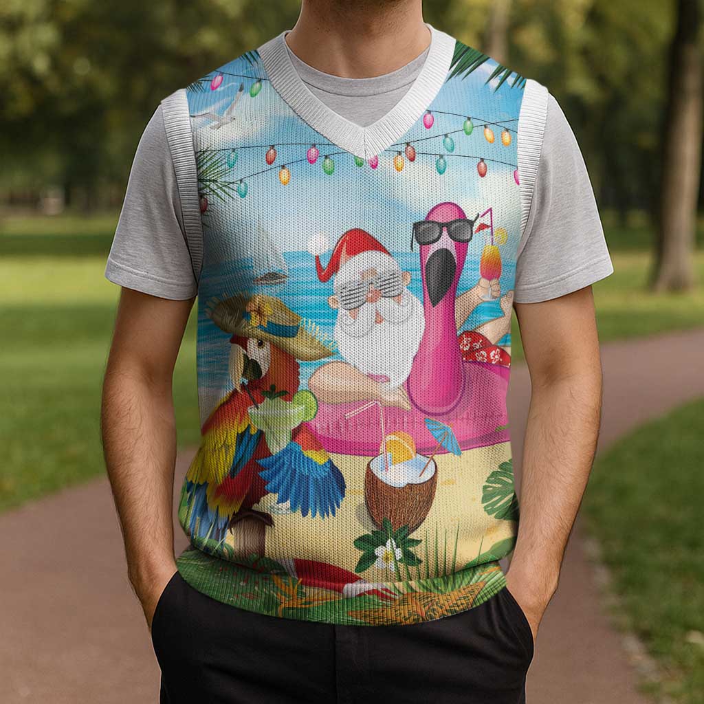 Have Yourself A Beachy Little Christmas Knitted V-Neck Vest with Santa Chilling - Polynesian Pride