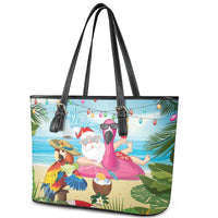 Have Yourself A Beachy Little Christmas Leather Tote Bag with Santa Chilling - Polynesian Pride