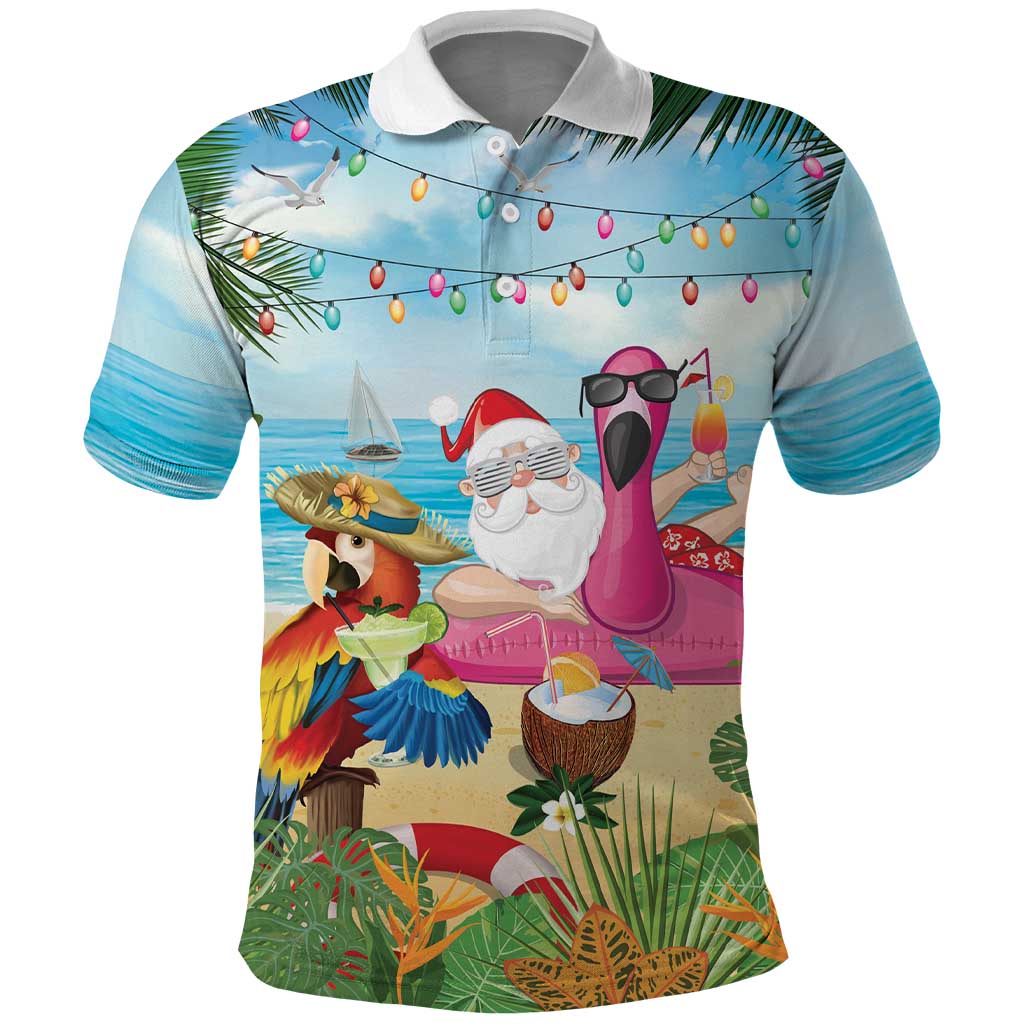 Have Yourself A Beachy Little Christmas Polo Shirt with Santa Chilling - Polynesian Pride