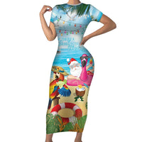 Have Yourself A Beachy Little Christmas Short Sleeve Bodycon Dress with Santa Chilling - Polynesian Pride