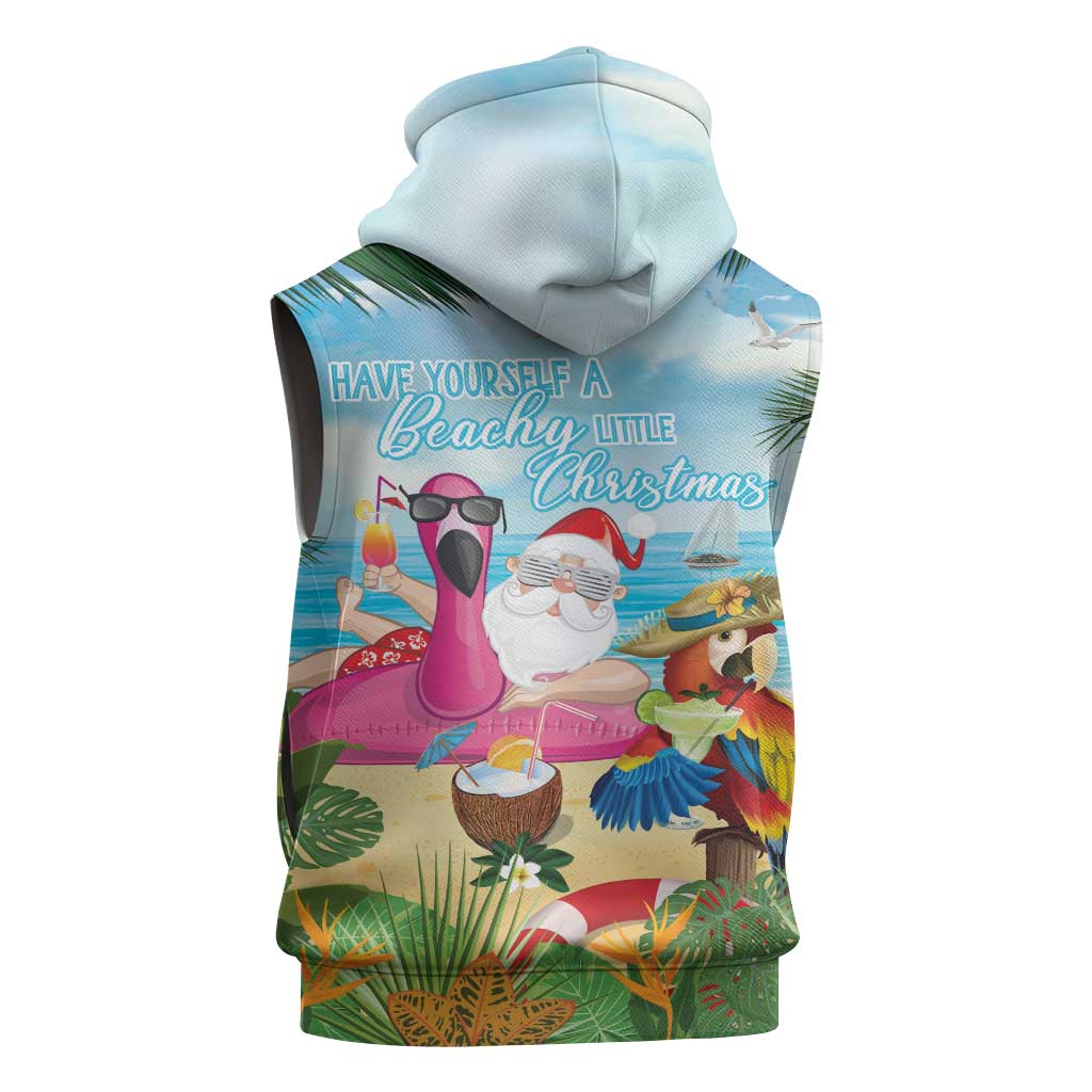 Have Yourself A Beachy Little Christmas Sleeveless Zip Hoodie with Santa Chilling - Polynesian Pride