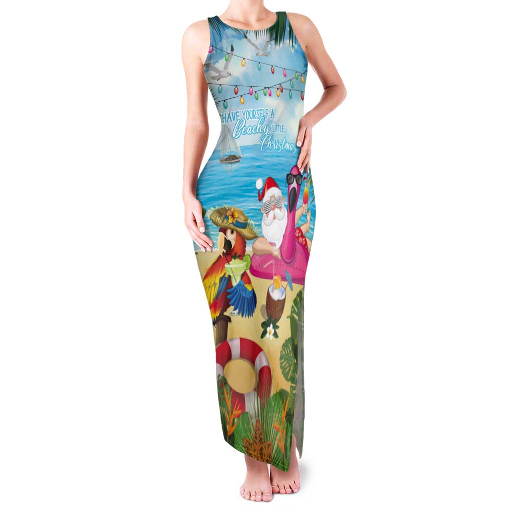 Have Yourself A Beachy Little Christmas Tank Maxi Dress with Santa Chilling - Polynesian Pride