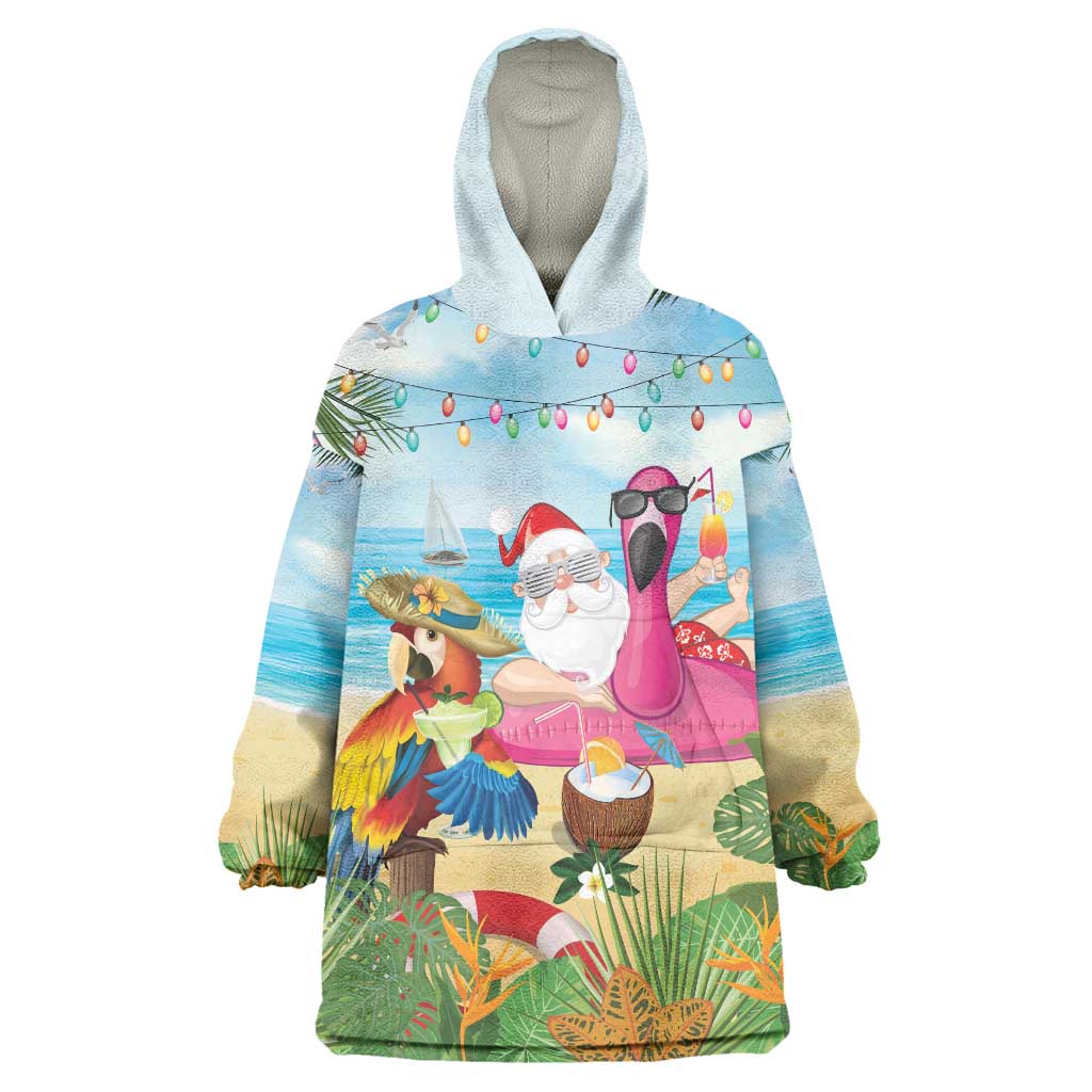 Have Yourself A Beachy Little Christmas Wearable Blanket Hoodie with Santa Chilling - Polynesian Pride