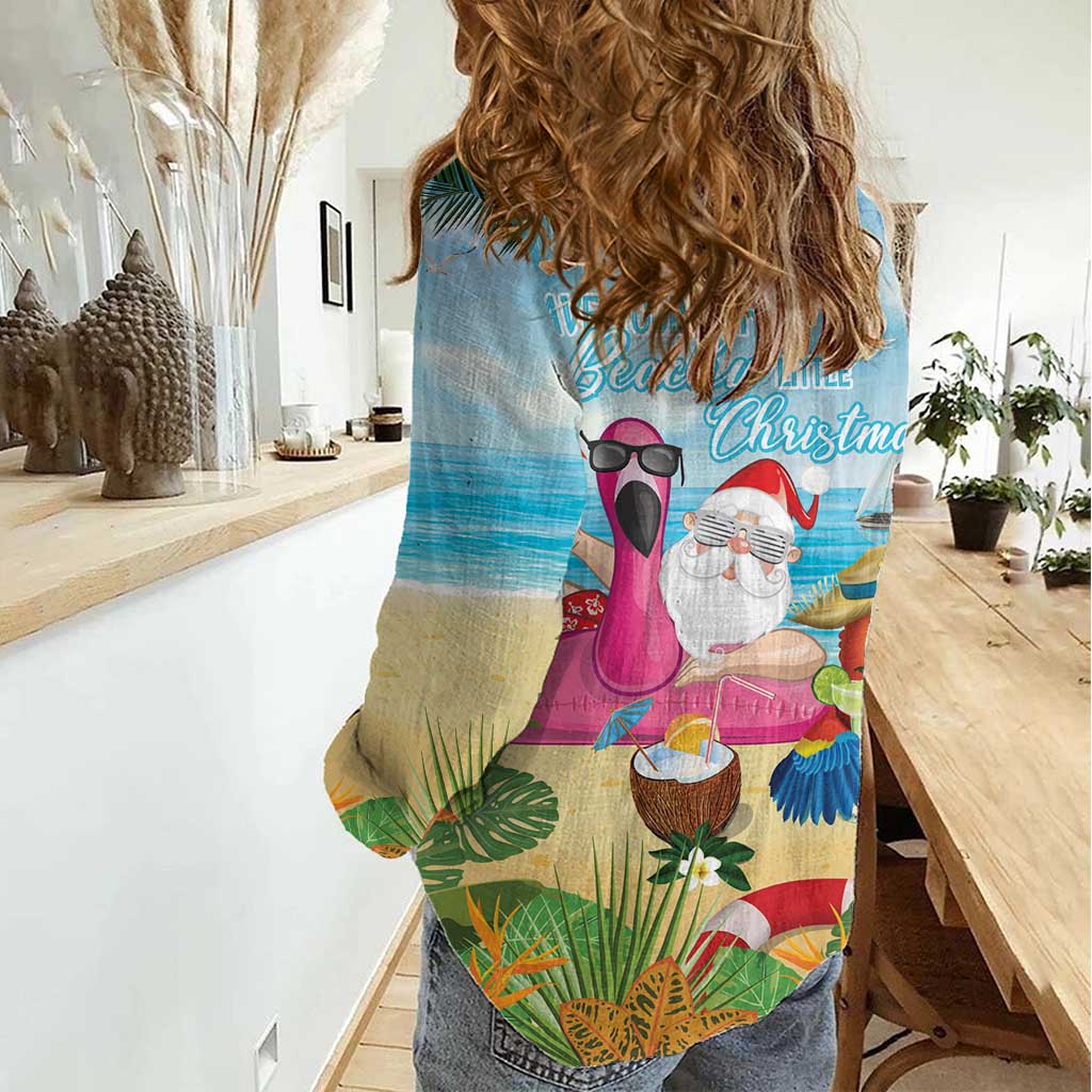 Have Yourself A Beachy Little Christmas Women Casual Shirt with Santa Chilling - Polynesian Pride