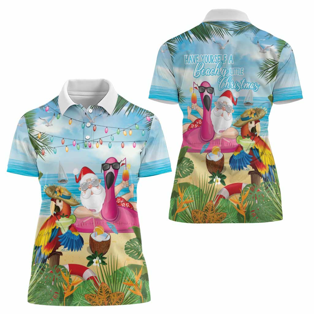 Have Yourself A Beachy Little Christmas Women Polo Shirt with Santa Chilling - Polynesian Pride