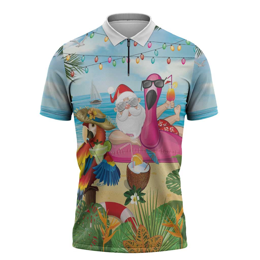 Have Yourself A Beachy Little Christmas Zipper Polo Shirt with Santa Chilling - Polynesian Pride
