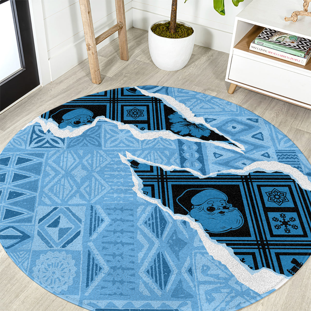 Bula Fiji Tapa Mix Christmas Round Carpet Vintage Style LT7 Turquoise - Polynesian Pride