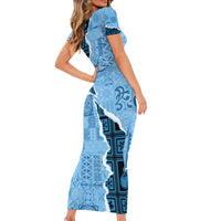 Bula Fiji Tapa Mix Christmas Short Sleeve Bodycon Dress Vintage Style LT7 - Polynesian Pride