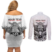 Aotearoa Personalized Couples Matching Off Shoulder Short Dress and Long Sleeve Button Shirt Proud To Be Maori