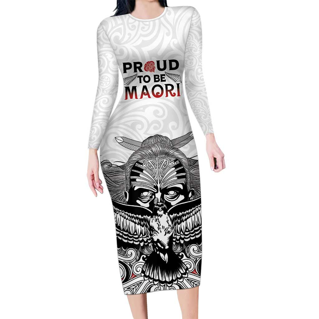 Aotearoa Personalized Long Sleeve Bodycon Dress Proud To Be Maori LT7 Long Dress White - Polynesian Pride