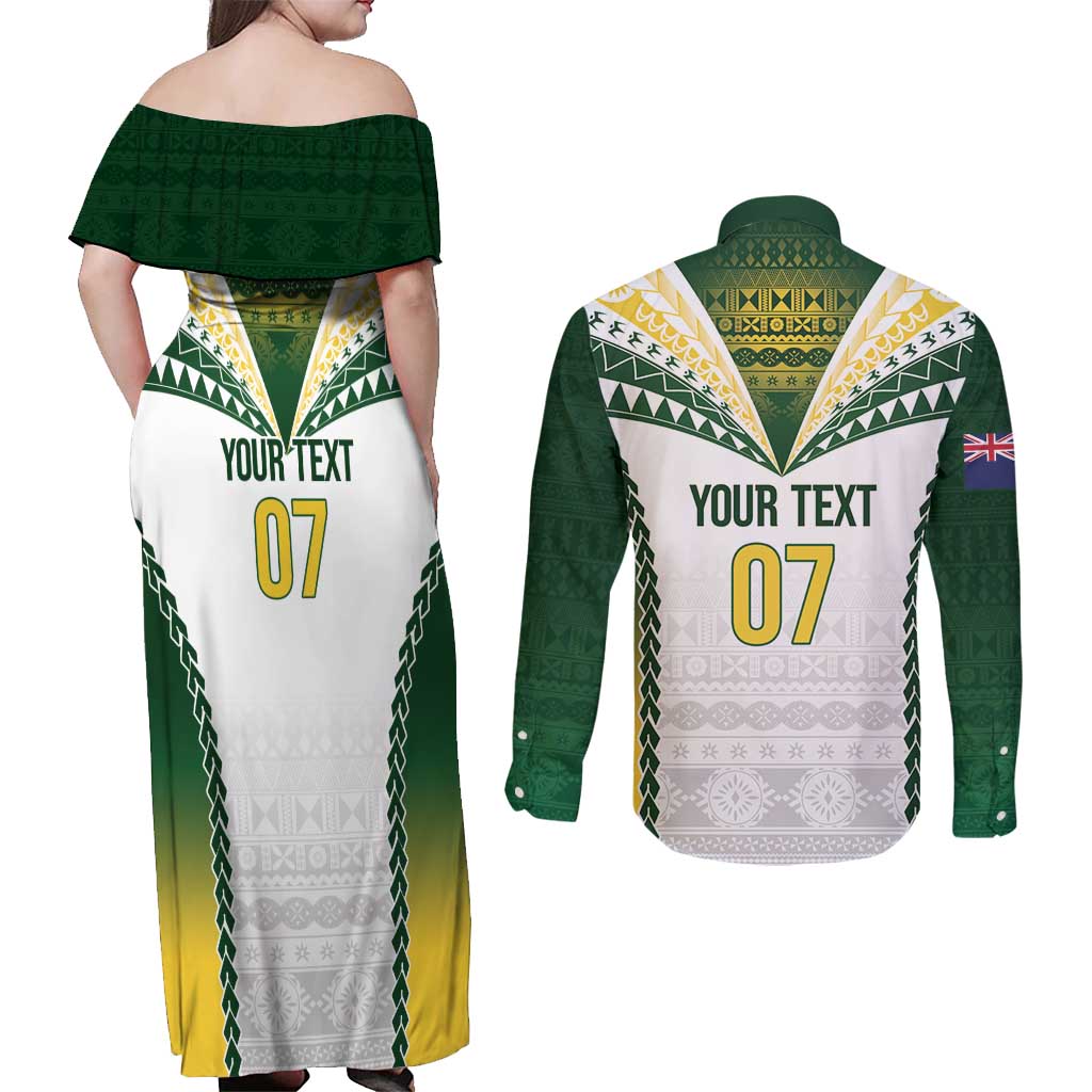 Cook Islands Rugby Custom Couples Matching Off Shoulder Maxi Dress and Long Sleeve Button Shirt Kuki's Aitu Champions - Polynesian Pride