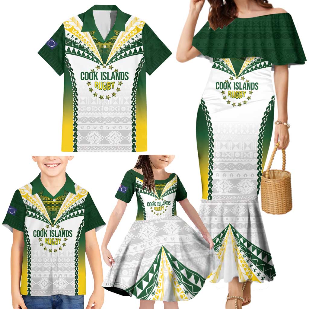 Cook Islands Rugby Custom Family Matching Mermaid Dress and Hawaiian Shirt Kuki's Aitu Champions - Polynesian Pride