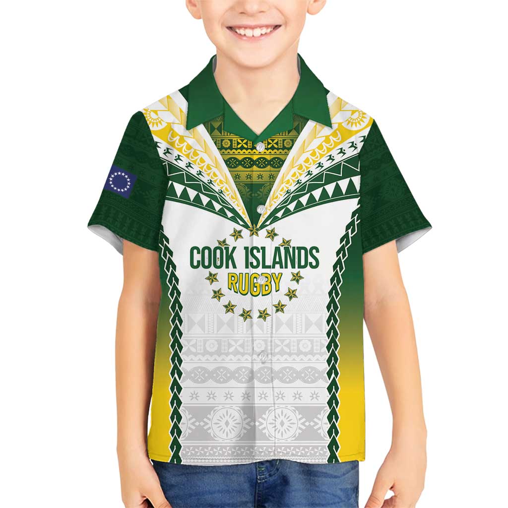 Cook Islands Rugby Custom Family Matching Off Shoulder Short Dress and Hawaiian Shirt Kuki's Aitu Champions - Polynesian Pride