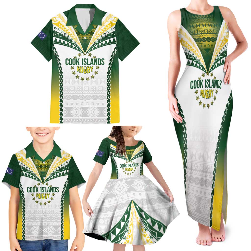 Cook Islands Rugby Custom Family Matching Tank Maxi Dress and Hawaiian Shirt Kuki's Aitu Champions - Polynesian Pride