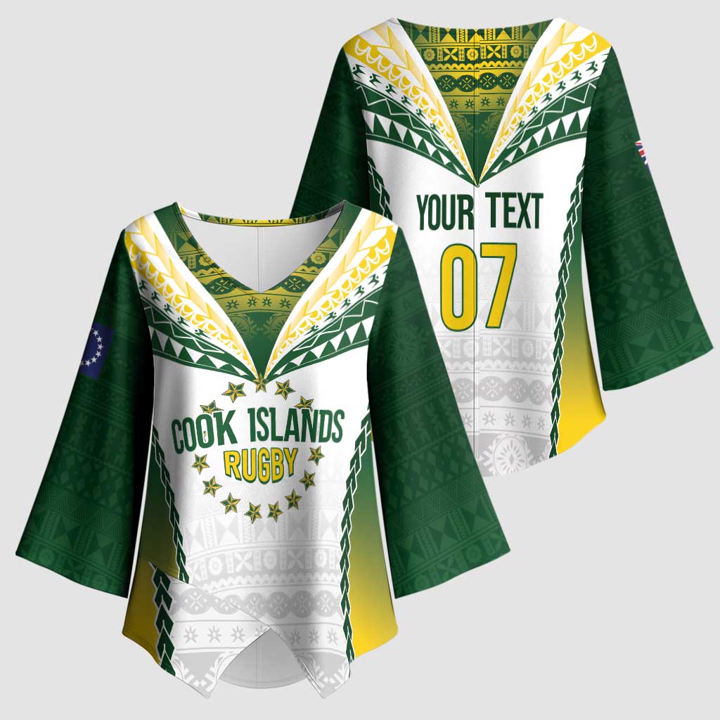Cook Islands Rugby Custom Kimono Sleeve Blouse Kuki's Aitu Champions - Polynesian Pride