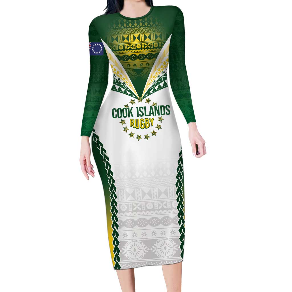 Cook Islands Rugby Custom Long Sleeve Bodycon Dress Kuki's Aitu Champions - Polynesian Pride