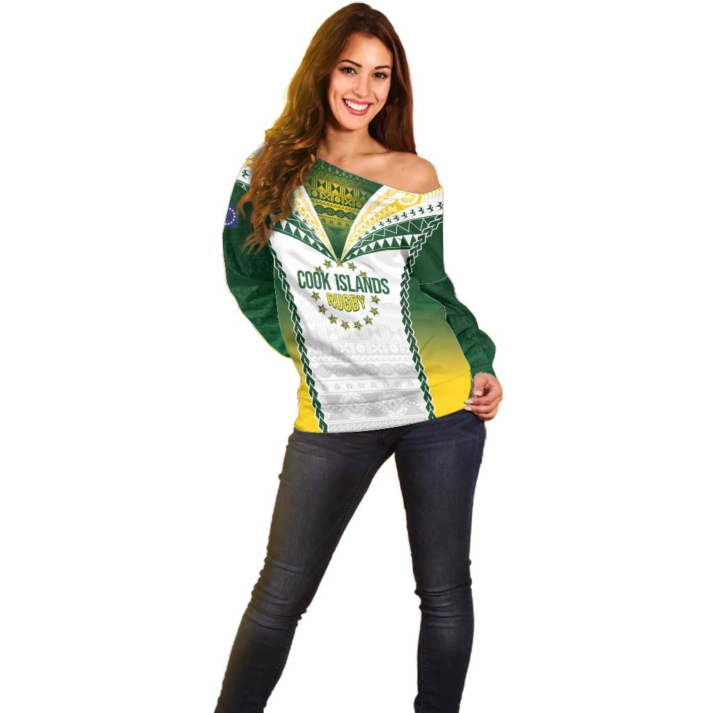 Cook Islands Rugby Custom Off Shoulder Sweater Kuki's Aitu Champions - Polynesian Pride