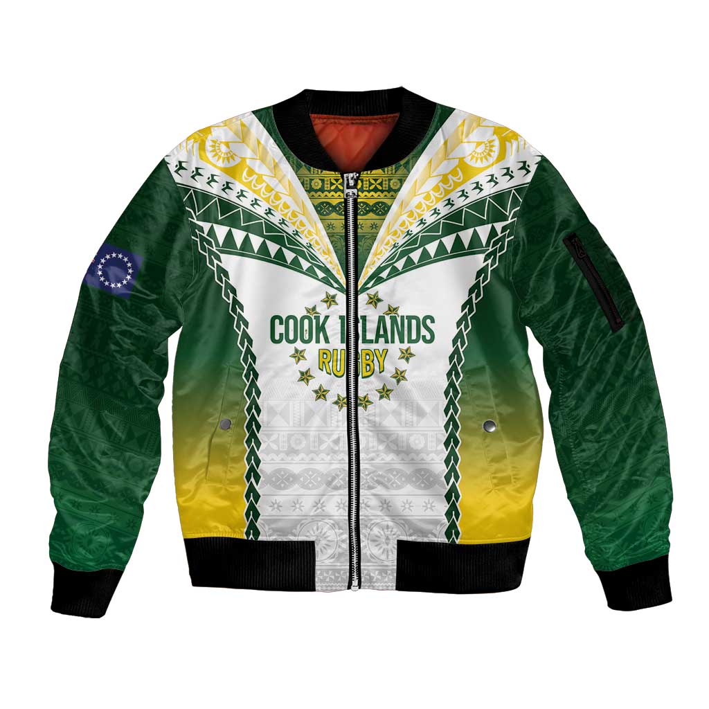 Cook Islands Rugby Custom Sleeve Zip Bomber Jacket Kuki's Aitu Champions - Polynesian Pride